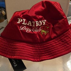 PLAYBOY Red Embroidered Floral Bucket Hat